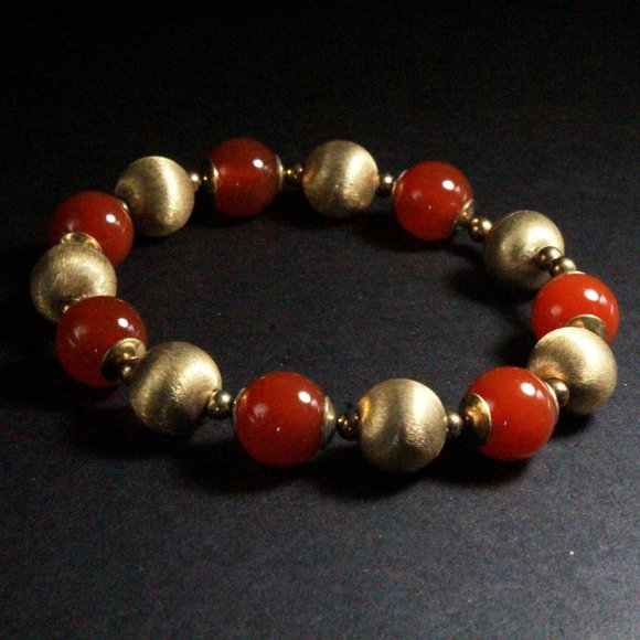Sterling Silver Vermeil Textured Carnelian Beaded Bracelet - Picture 5 of 7